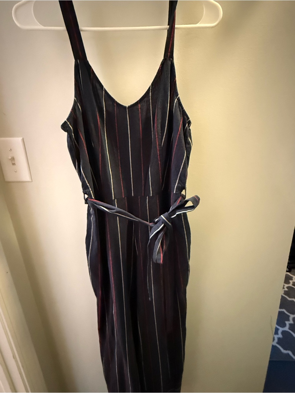 Universal Thread Navy Striped Sleeveless Jumpsuit with Waist Tie